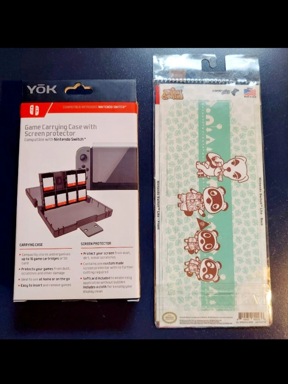 YOK Game Carrying Case (Gray) & Animal Crossing Switch Lite Skin (Mint) Combo